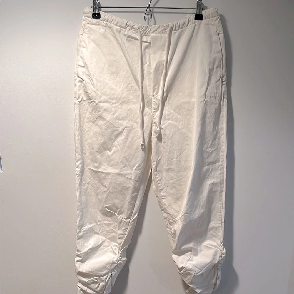 Free People White Cotton Pants Rouched Ankle Crop Baggy Oversized XS